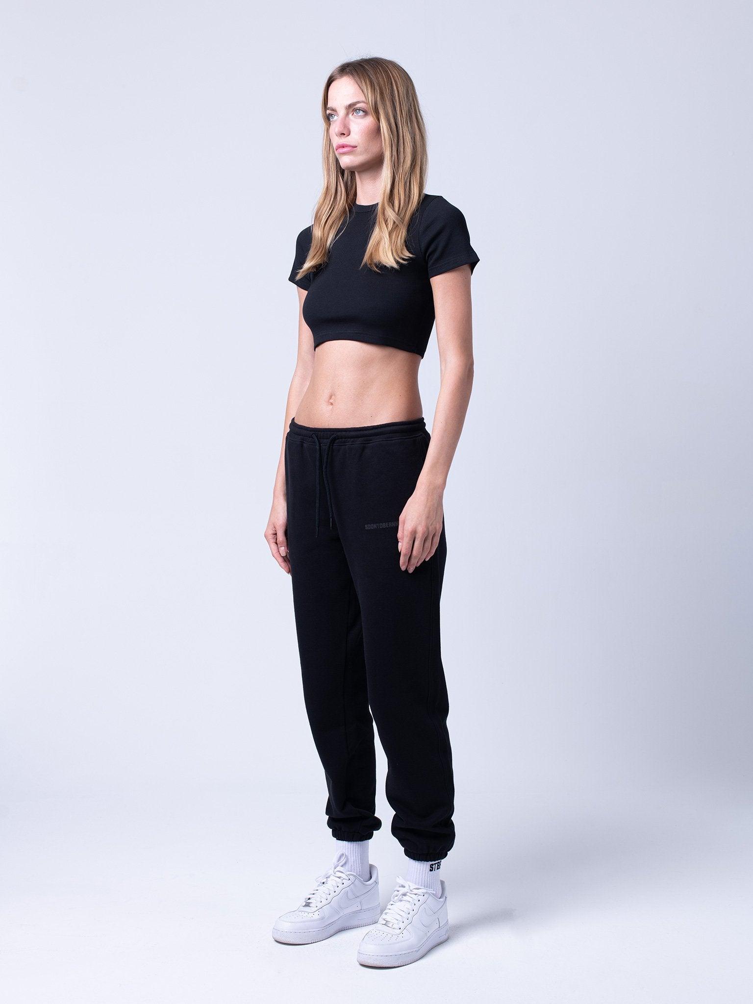 Kadın Yuvarlak Yaka Crop Bluz | STBA Black / XS